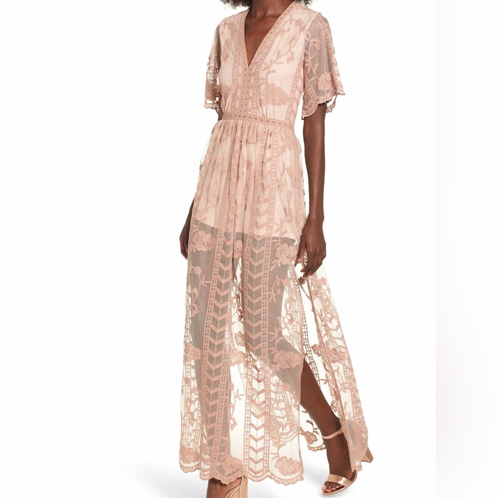 Socialite Dusty Light Pink Lace Overlay Romper (XS)